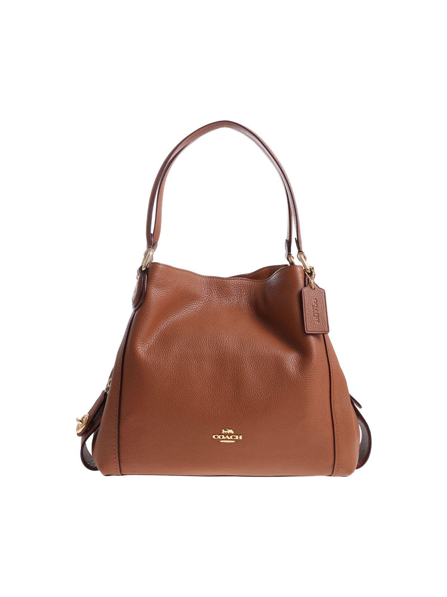 Tan Colored Logo - Lyst - COACH Tan Colored Leather Bag With Golden Logo in Brown