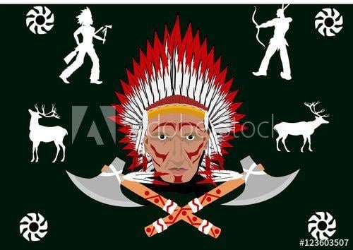 American Red Indian Logo - North american red indian man portrait and traditional silhouettes