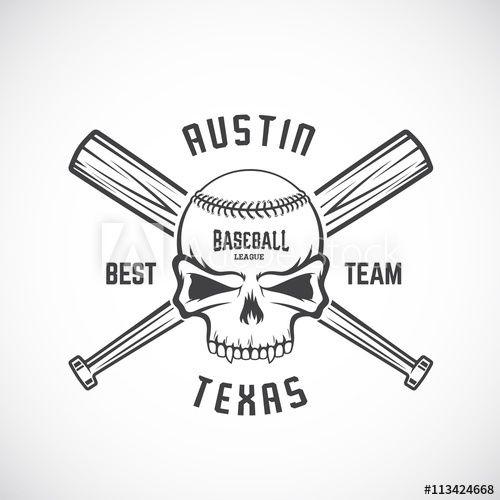 Baseball Crossed Bats Logo - Hand Drawn Baseball Team Logo Template. Skull and Crossed Bats Sign ...