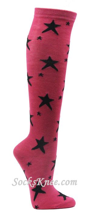 Red White and Black Star Logo - White with Black Star Logo / Symbol Knee Socks
