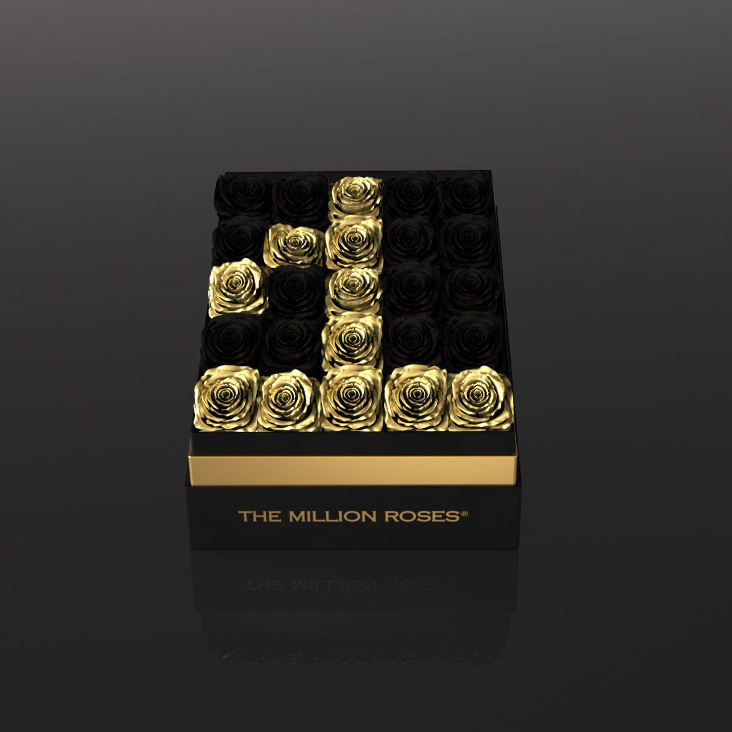 3 Black Boxes Logo - one in a million™ - the square - black box / gold roses