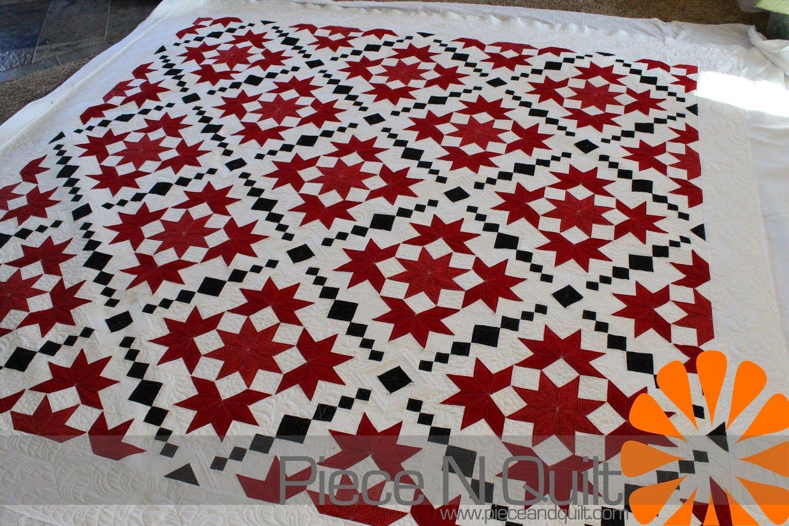 Red White and Black Star Logo - Piece N Quilt: Custom Machine Quilting - Red, White & Black Stars