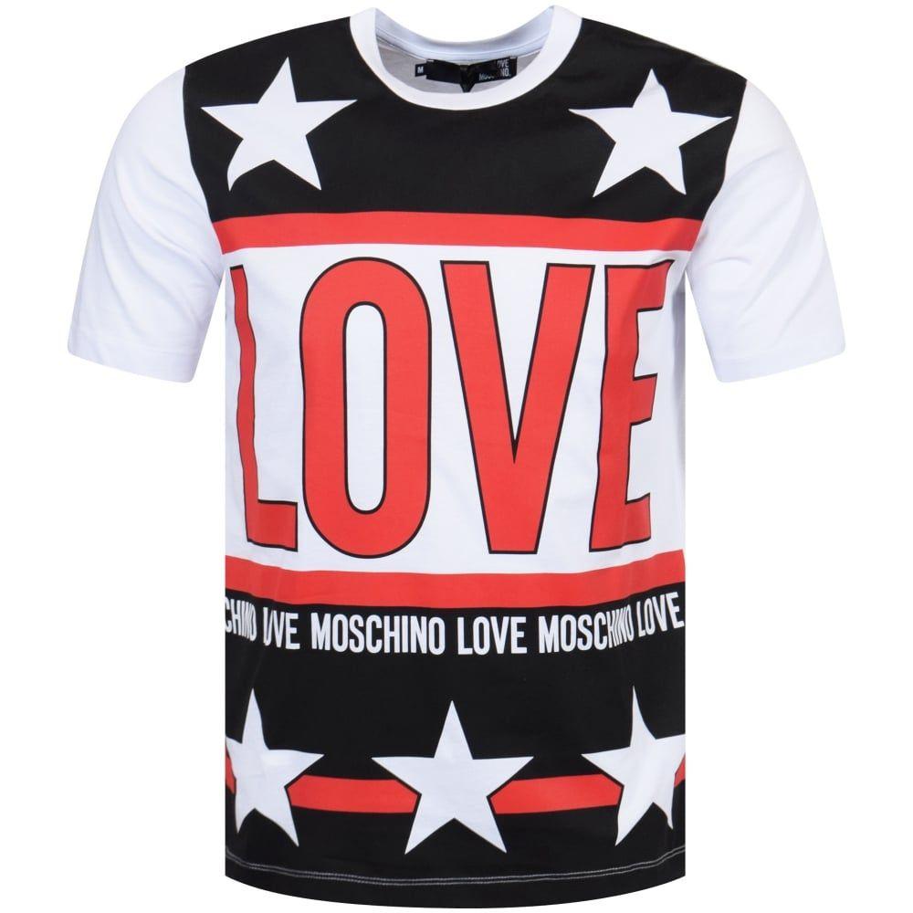 Red White and Black Star Clothing Company Logo - LOVE MOSCHINO Love Moschino White/Red/Black Star Print T-Shirt - Men ...