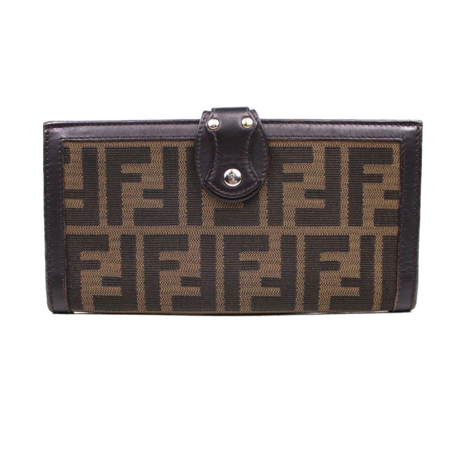 Tan Colored Logo - Fendi Wallet FF Zucca Logo with Dustbag Tan Brown Leather Canvas ...