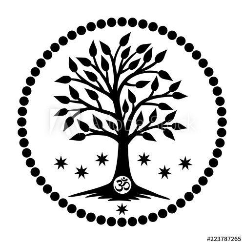 Like Symbol Circle with Black Tree Logo - The tree of life with the Aum / Om / Ohm sign in the mandala circle