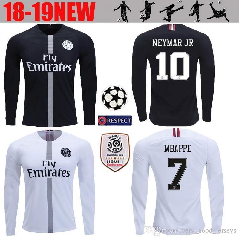 Paris Soccer Logo - 2019 Long Sleeve New Logo PSG Black Soccer Jersey 18/19 Paris Saint ...