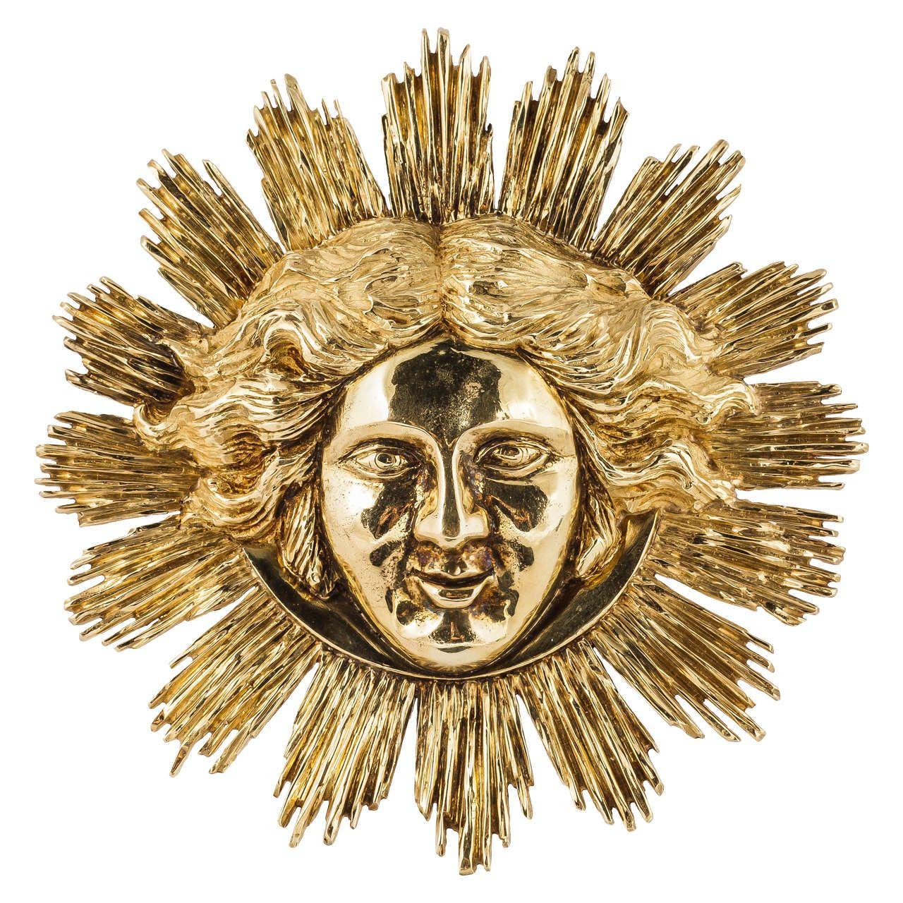 French Gold Sun Logo - Gold Apollo Sun King Pendant For Sale at 1stdibs