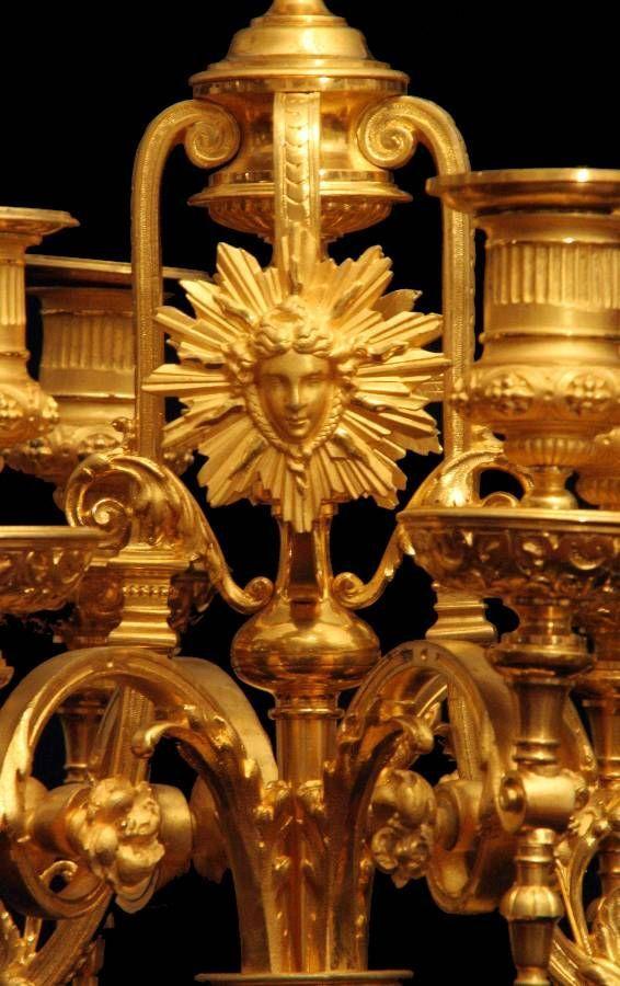 French Gold Sun Logo - The Sun King Emblem on 19th Century Ferdinand Barbedienne Antique