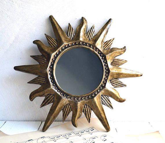 French Gold Sun Logo - Small Vintage French Gold Sun Burst Resin Mirror. Chateau Chic