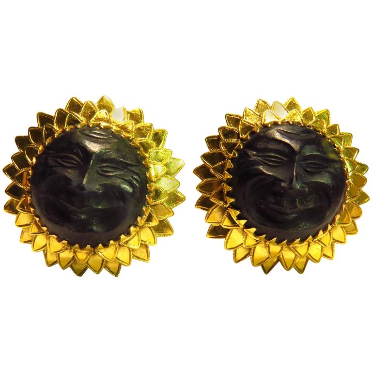 French Gold Sun Logo - French Amazingly Sunny and Happy Gold Sun Face Earrings For Sale at ...