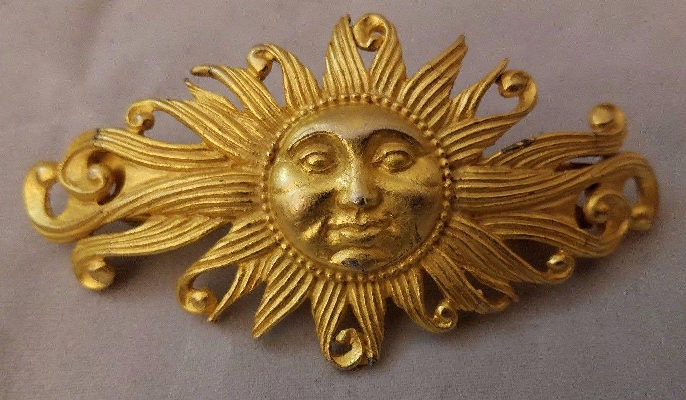 French Gold Sun Logo - Vintage French Clip Large Gold SUN Face Hair Barrette Metal | eBay ...