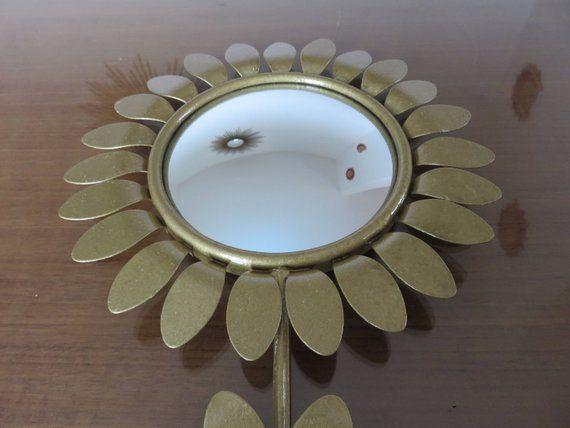 French Gold Sun Logo - Sun flower mirror bulging eye witch metal mid century
