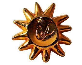 French Gold Sun Logo - Christian Lacroix gold plated logo pin brooch french art | Etsy