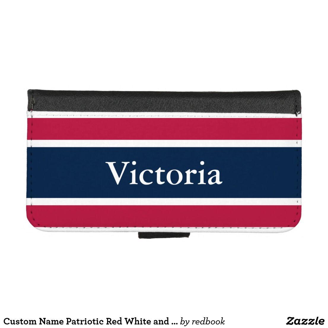 Red White and Blue Stripes Logo - Custom Name Patriotic Red White and Blue Striped iPhone Wallet Case