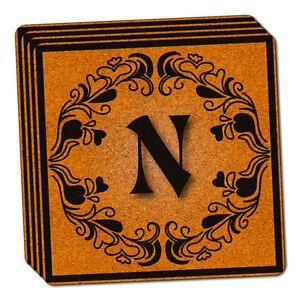 N and Black Square Logo - Elegant Letter N Initial Fancy Square Gold Black Thin Cork Coaster ...