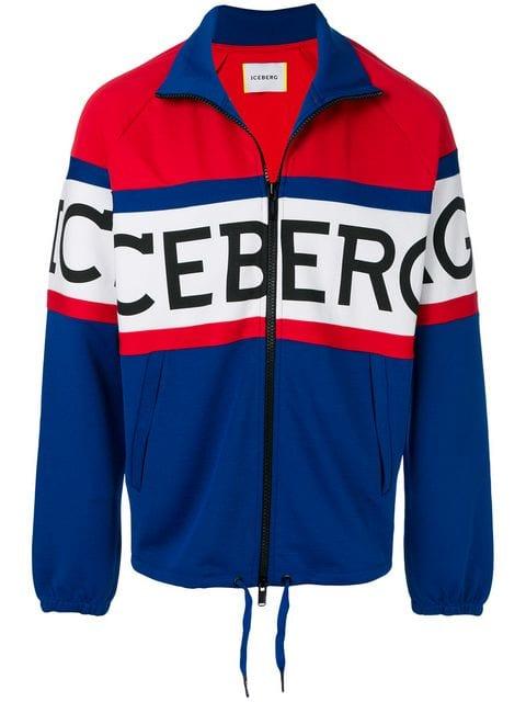 Red White and Blue Stripes Logo - Iceberg Men'S Logo-Print American-Striped Fleece Zip-Front Jacket In ...