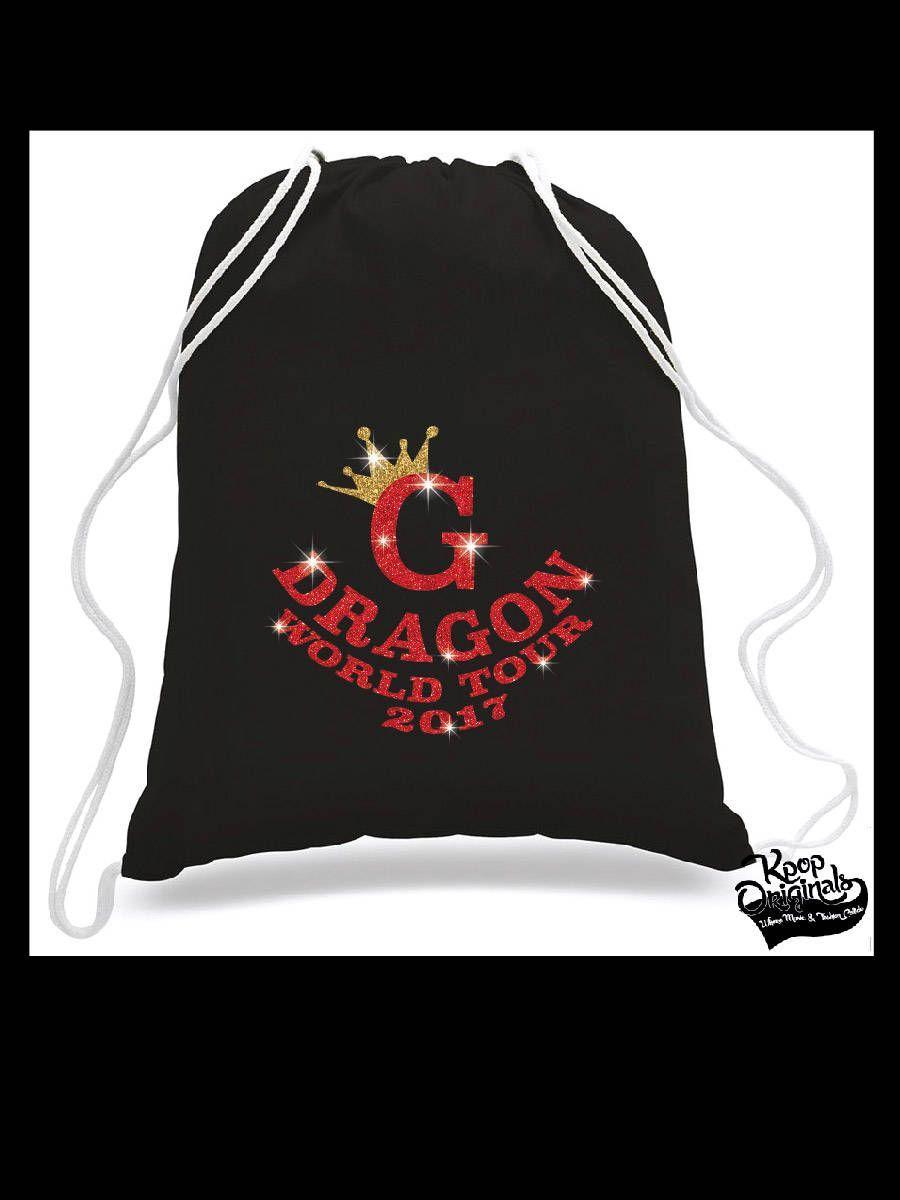 Red Glitter Logo - G DRAGON crown gold & red glitter logo on Concert Cinch Bag