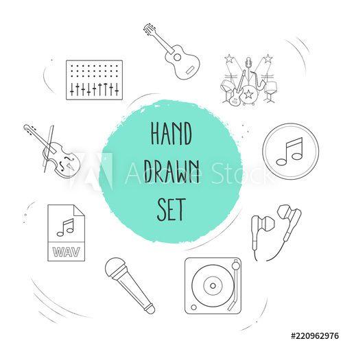 Band App Logo - Set of music icons line style symbols with guitar, music band ...