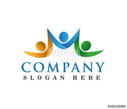 Three People Logo - three people together holding hand family community logo Stock