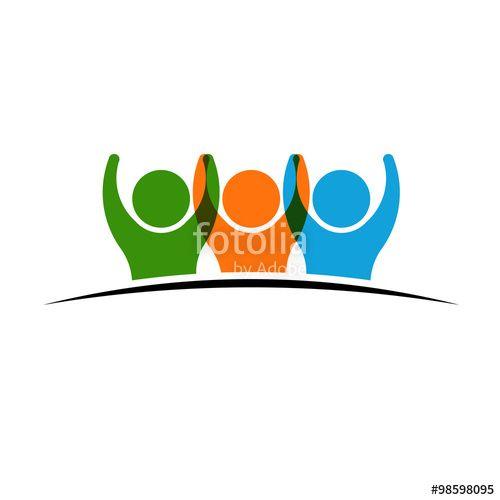 Three People Logo - Three people holding hands. Concept of Group of People, happy team