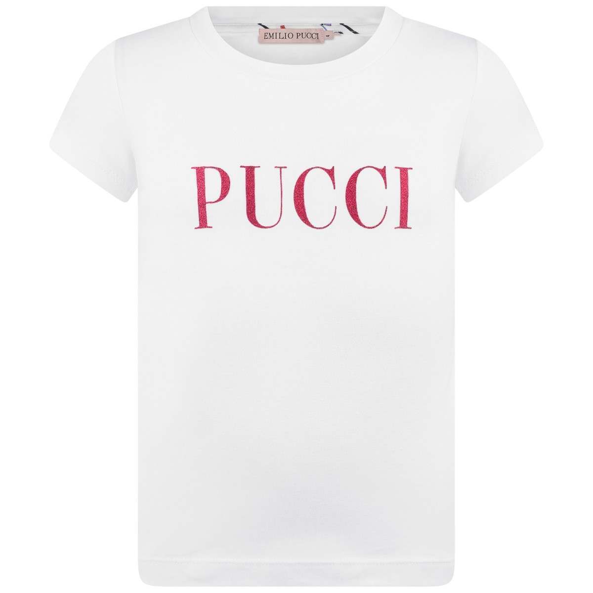 Red Glitter Logo - PUCCI Girls White & Red Glitter Logo Top - Emilio Pucci - Designers