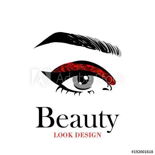 Red Glitter Logo - Beautiful Eye With Red Glitter Makeup. Fashion Eye Logo For Make Up