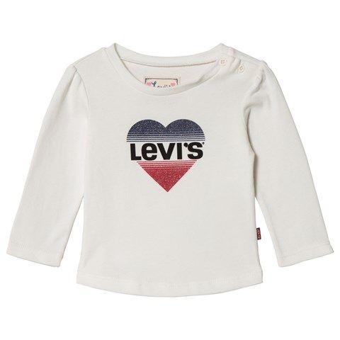 Red Glitter Logo - Levi's White, Blue And Red Glitter Logo Heart Long Sleeve T Shirt