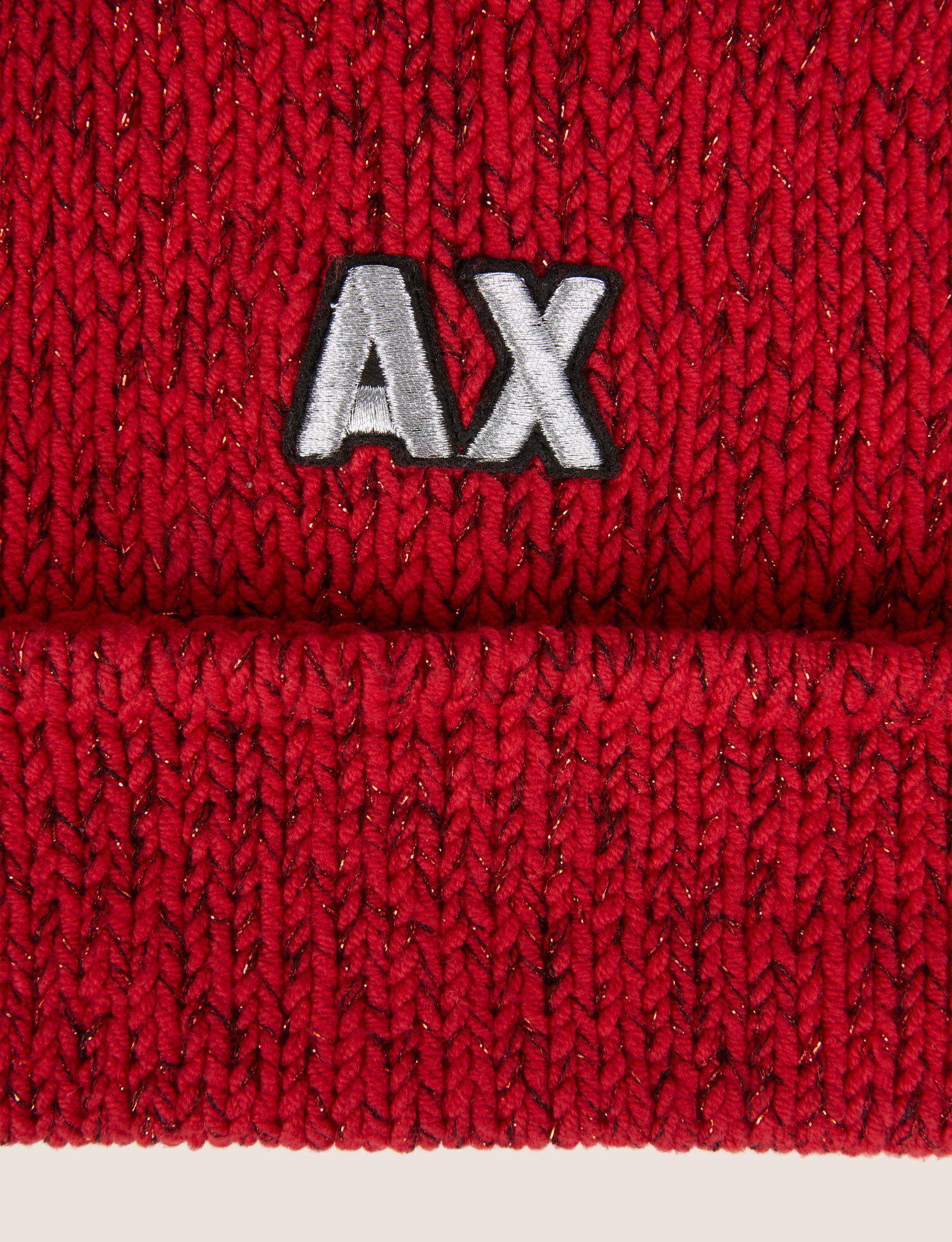 Red Glitter Logo - Lyst - Armani Exchange Embroidered Glitter Logo Beanie in Red