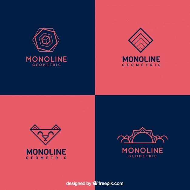Blue and Red Restaurant Logo - Blue and red monoline logo collection Vector
