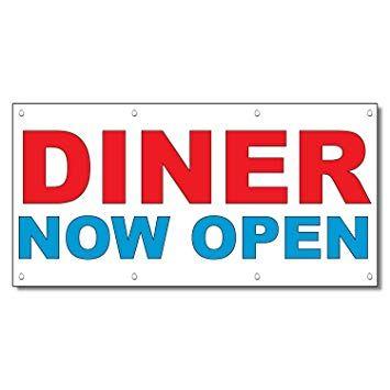 Blue and Red Restaurant Logo - Diner Now Open Red Blue Food Bar Restaurant Food Truck Vinyl Banner