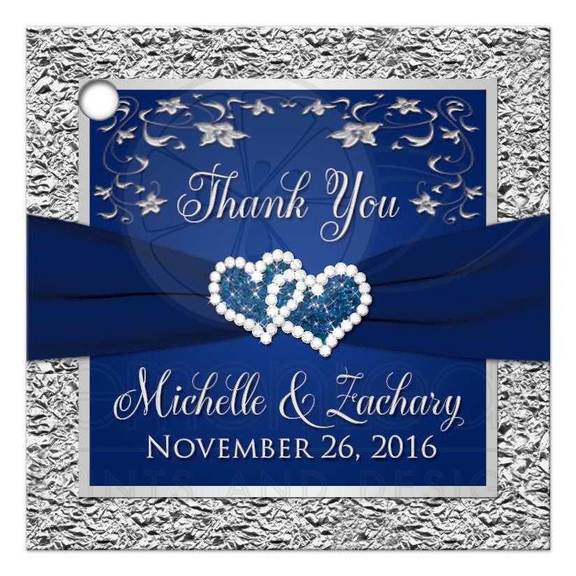 Navy Blue and Silver Logo - Wedding Favor Tag 2 | Navy Blue, Silver Floral | Joined Hearts | Faux ...