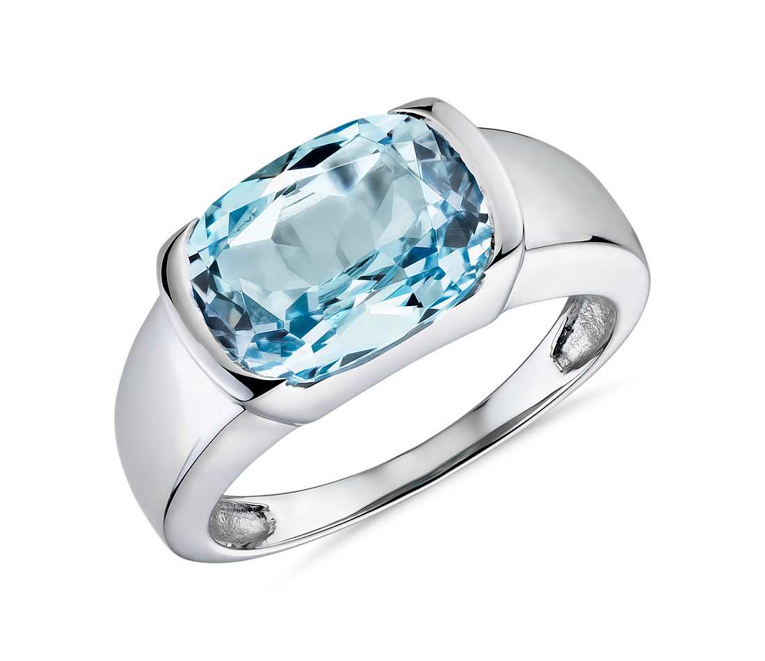 Semi Oval Blue Logo - Semi-Bezel Oval Blue Topaz Fashion Ring in 14k White Gold (11x8mm ...