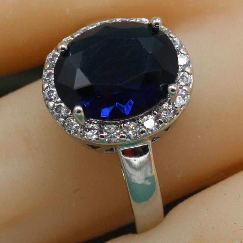 Semi Oval Blue Logo - 2019 Trendy Oval Blue Semi Precious Stone 925 Silver Ring For Women ...