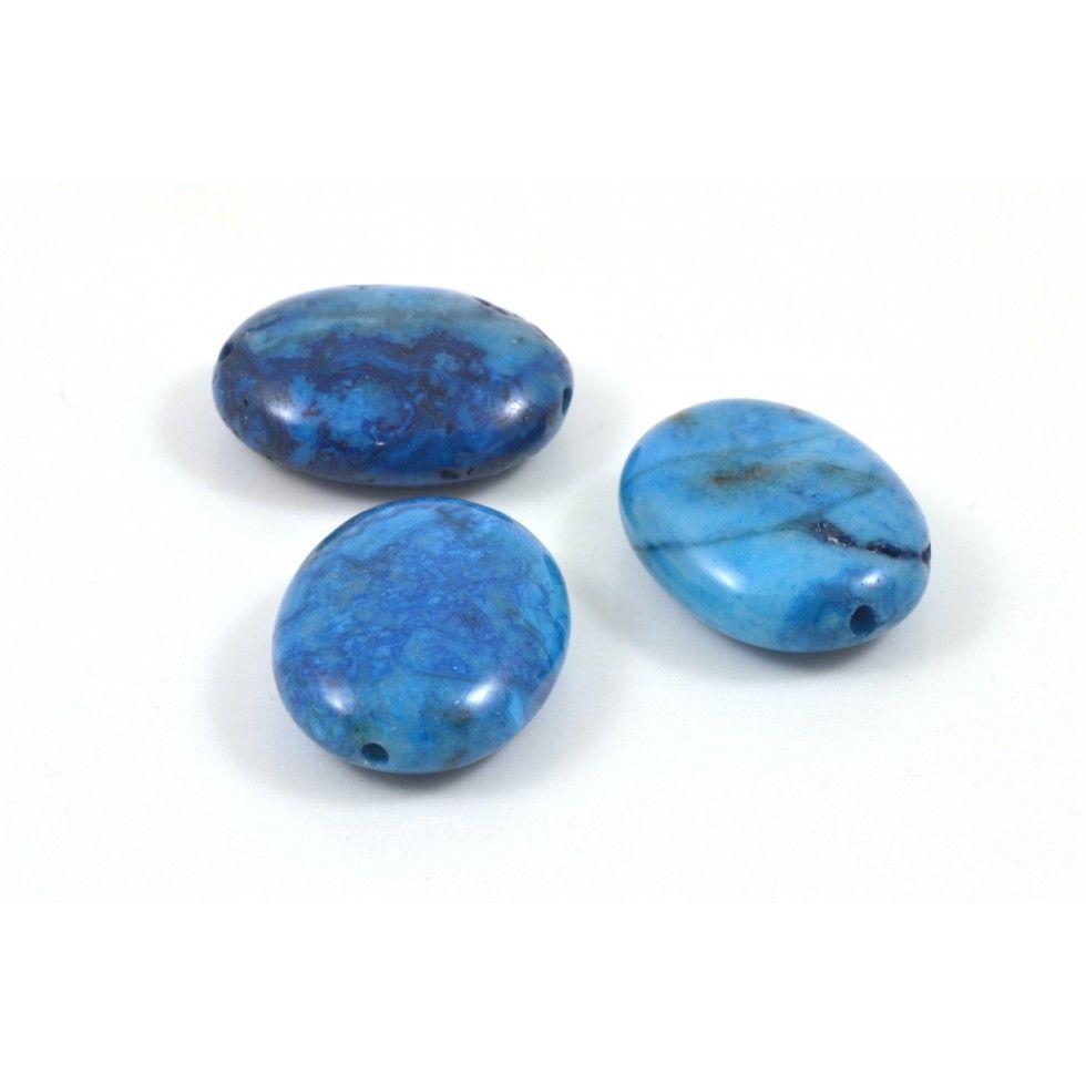 Semi Oval Blue Logo - Oval blue crazy lace Agate bead- Perles et créations