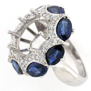 Semi Oval Blue Logo - 14k White Gold Semi Mount DIAMOND Blue Sapphire Ring Setting - 5.04 ...