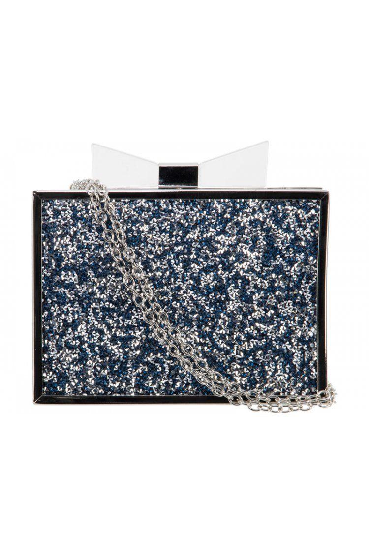Navy Blue and Silver Logo - Navy Blue & Silver Stone Encrusted Perspex Bow Clutch Bag