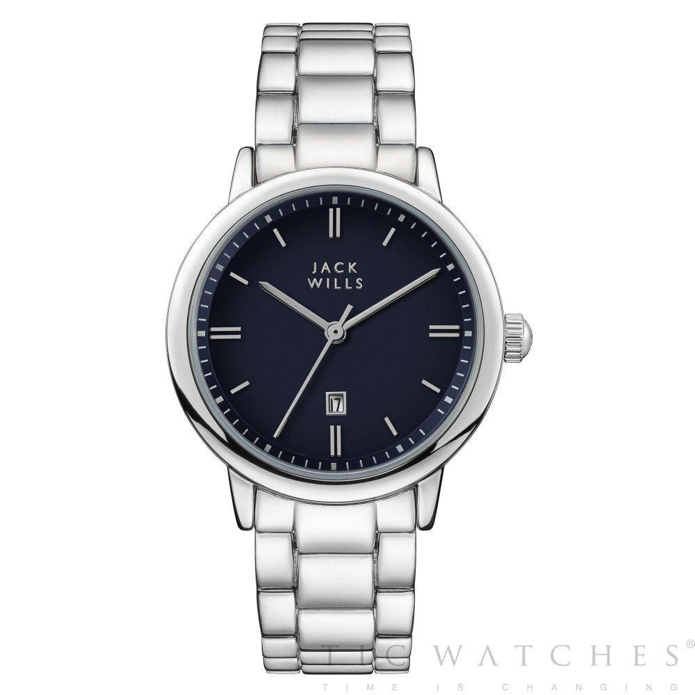 Navy Blue and Silver Logo - Jack Wills JW010BLSS Raleigh Stainless Steel Watch available at Tic