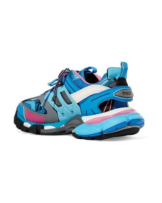 Track Shoe Logo - Balenciaga Track Logo Detailed Mesh And Rubber Sneakers In Blue