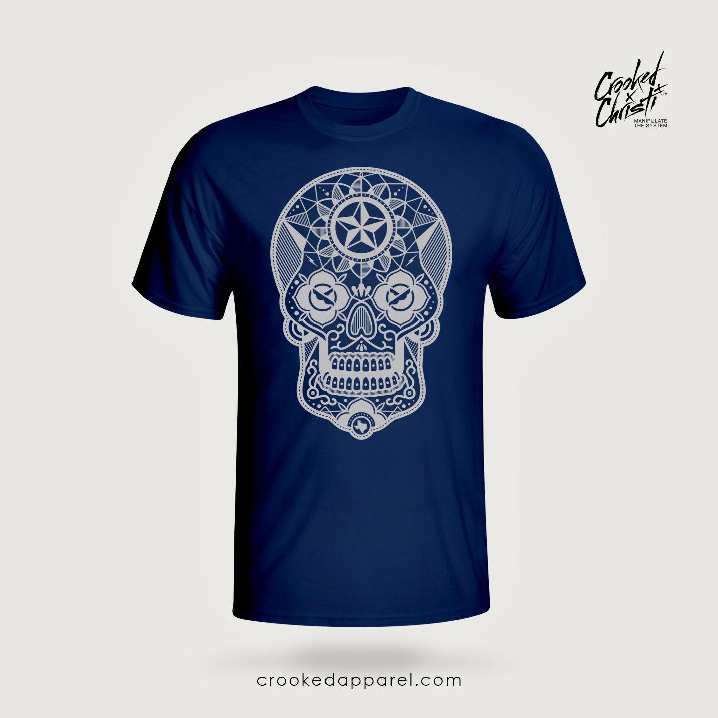 Navy Blue and Silver Logo - T Shirts. El Día De Los Crooked III. Crooked Christi Streetwear