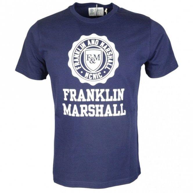 Franklin Clothing Logo - Franklin & Marshall MF247 Cotton Round Neck Crest Logo Navy T Shirt