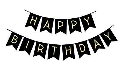 Birthday Black and White Logo - FECEDY Black Happy Birthday Bunting Banner with Shiny