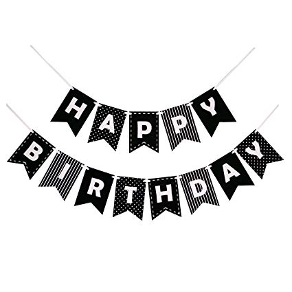 Birthday Black and White Logo - Happy Birthday Banner Bunting Laser Cut Felt 60 inches
