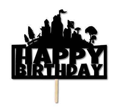 Birthday Black and White Logo - FORTNITE HAPPY BIRTHDAY Kids Sturdy Cut Card Cake Topper picks