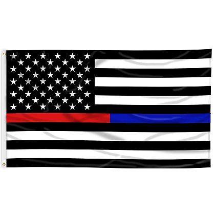 Blue Rectangle with White X Logo - Thin Red & Thin Blue Line Black & White American Flag, 3' x 5'