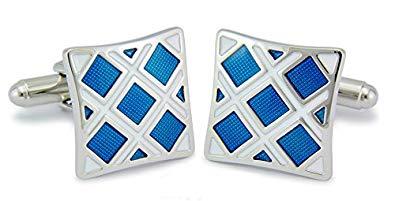 Blue Rectangle with White X Logo - Cufflinks Direct Silver Blue and White X Design Mens Gift Cuff links ...