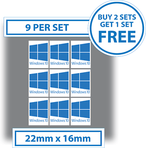 Blue Rectangle with White X Logo - 9 x Windows 10 Stickers PC Laptop Notebook Tablet 22mm x 16mm White ...