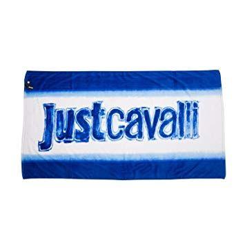 Blue Rectangle with White X Logo - Just Cavalli Blue & White Lightweight Designer Logo Extra Large 100