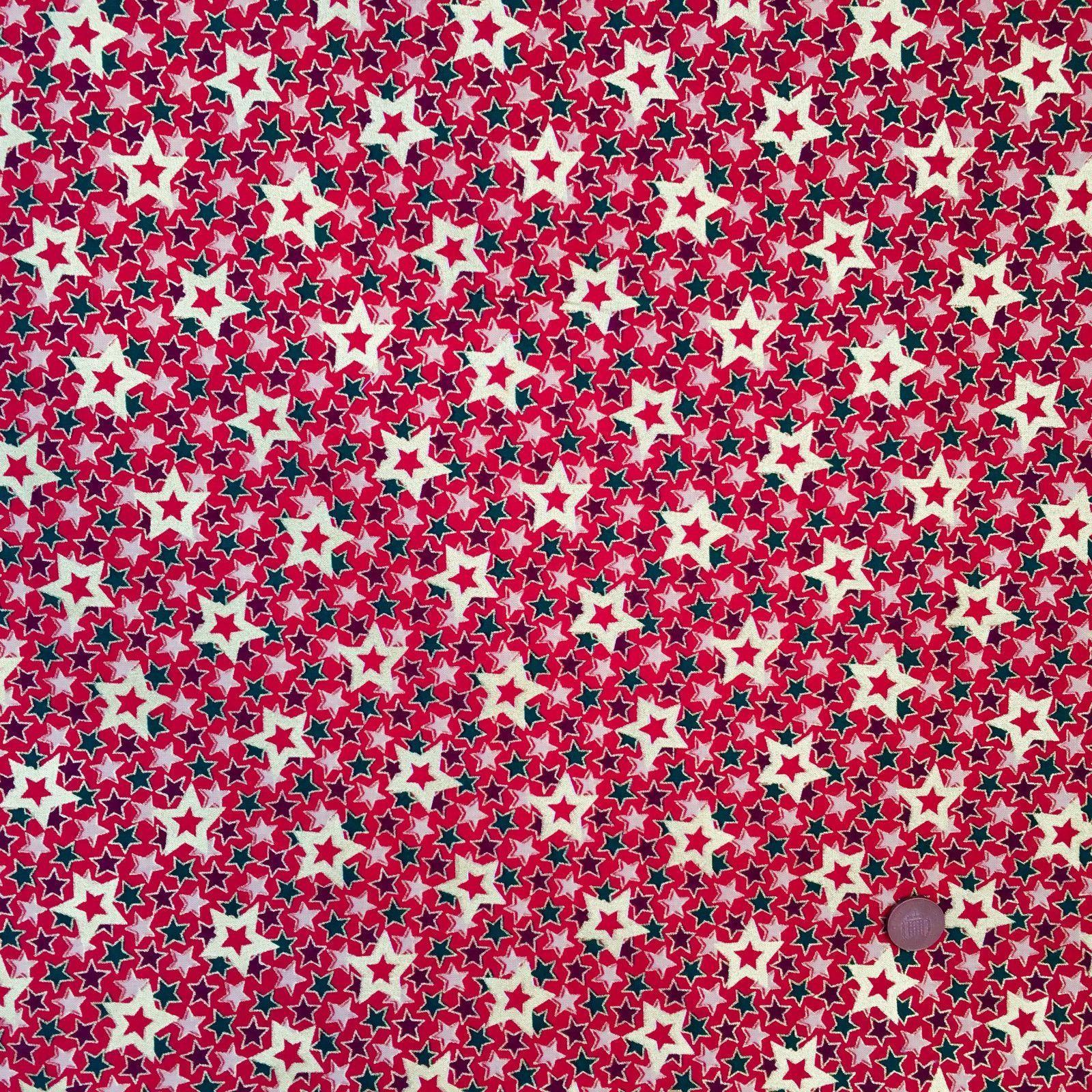 Half Star Red Logo - Christmas Star Red & Gold Cotton Fabric by the Half Metre