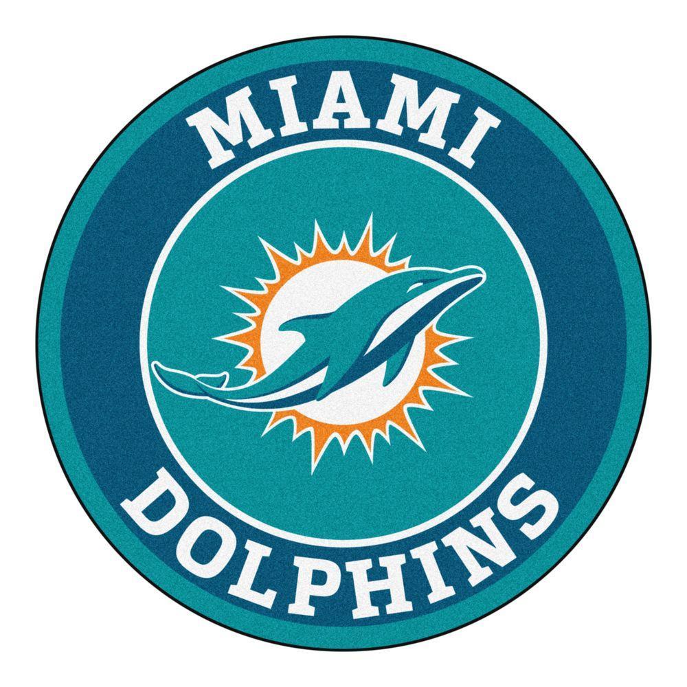 NFL Dolphins Logo - FANMATS NFL Miami Dolphins Turquoise 2 ft. x 2 ft. Round Area Rug