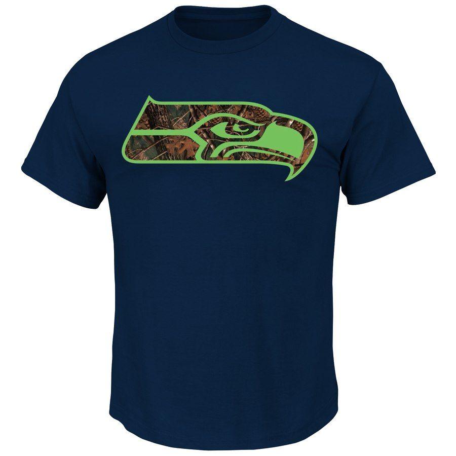 Camo Seahawks Logo - Men's Majestic College Navy Seattle Seahawks Camo Logo T-Shirt